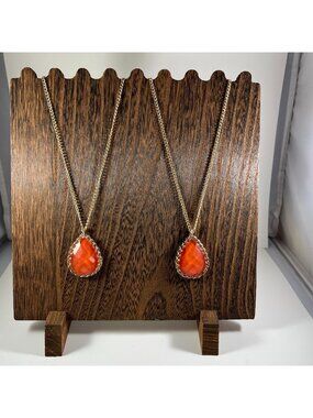 Gold Chain Necklace With Orange Teardrop Pendant Elegant Statement Jewelry For W